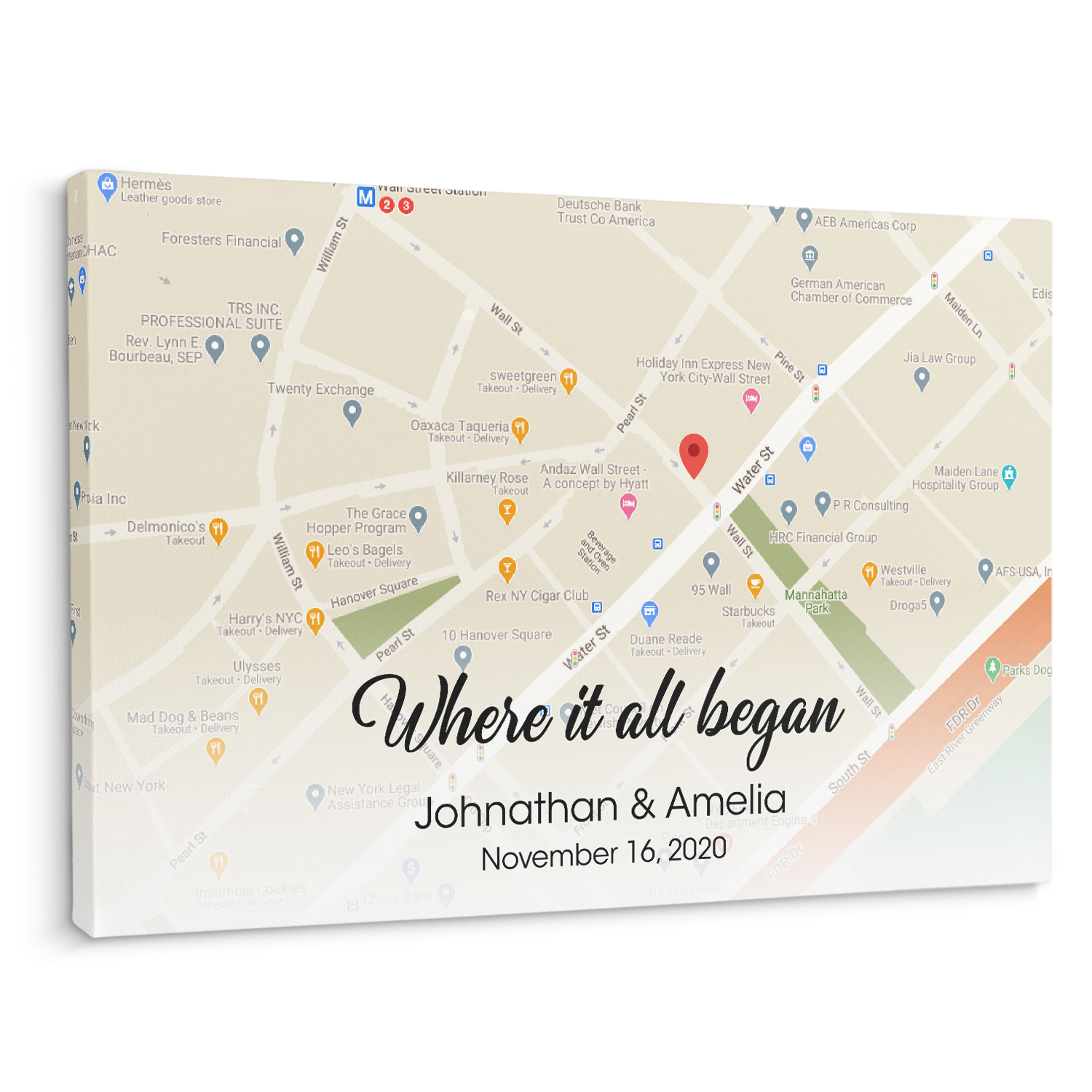 Custom Map Print And Text Canvas