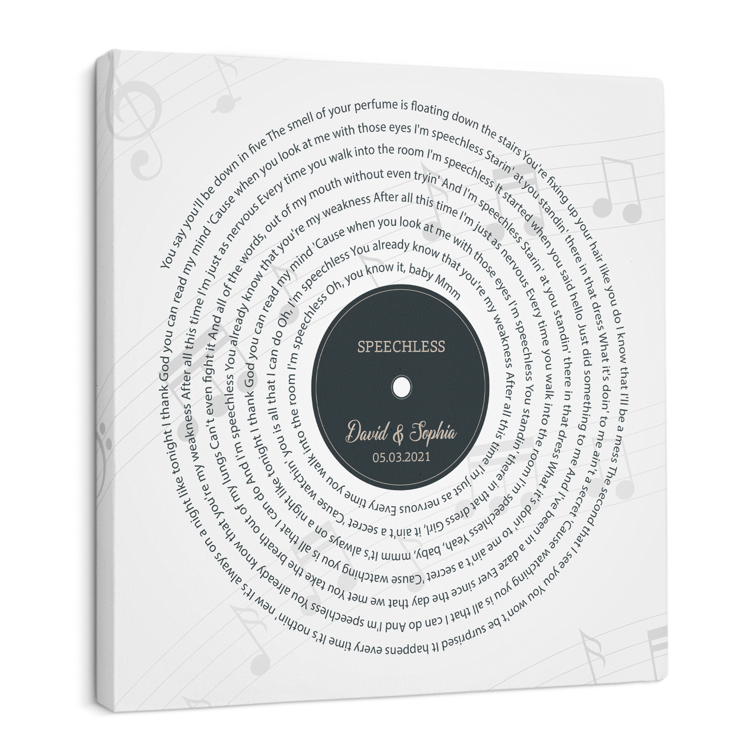 Custom Song Lyrics And Text White Background Canvas