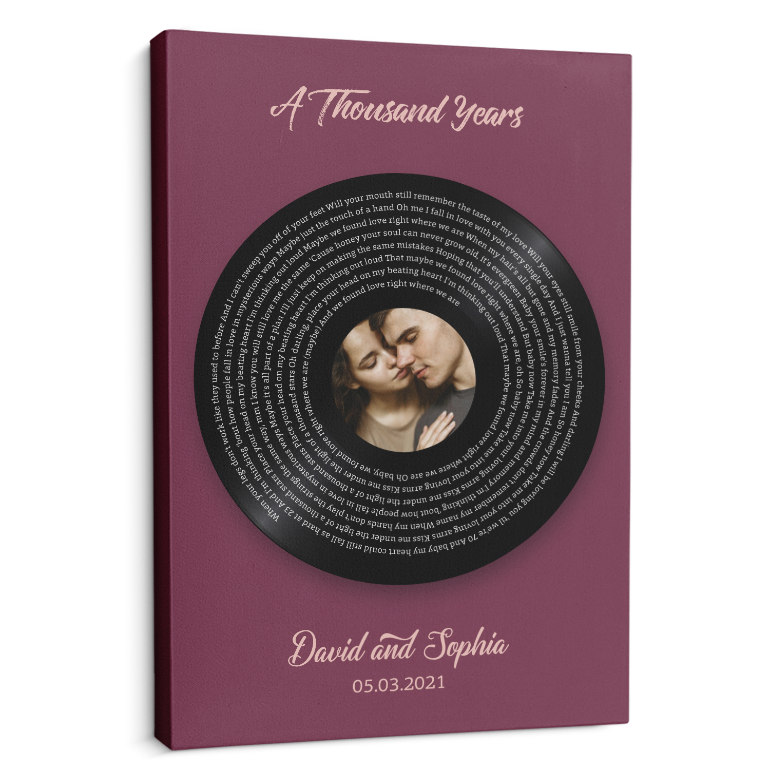 Custom Song Lyrics, Upload Photo, Customizable Name And Date, Record Player Canvas Wall Art