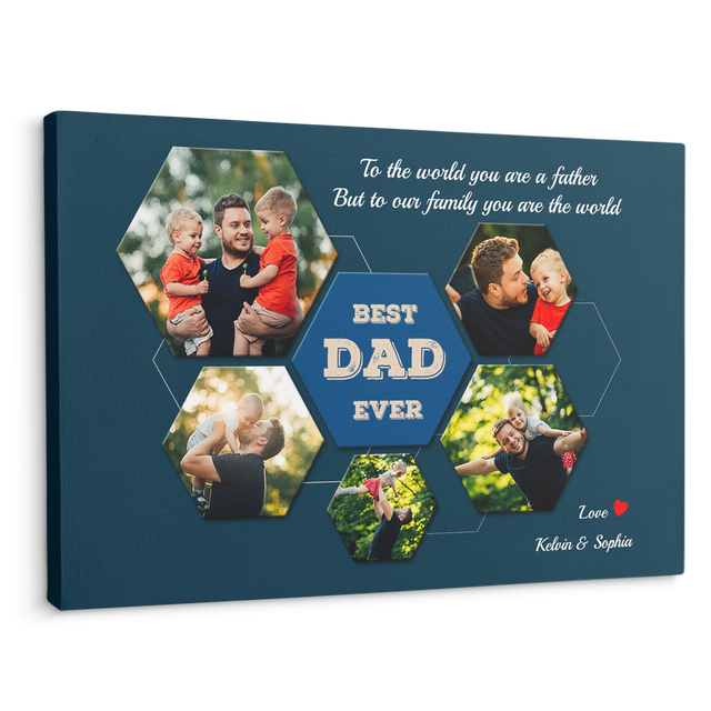 Best Dad Ever Custom Photo Collage - Customizable Blue Whale Background Canvas