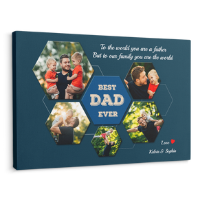 Best Dad Ever Custom Photo Collage - Customizable Blue Whale Background Canvas