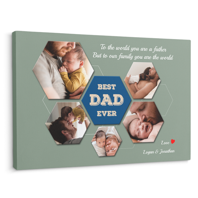 Best Dad Ever Custom Photo Collage - Customizable Vintage Green Background Canvas