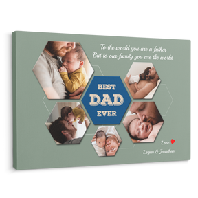 Best Dad Ever Custom Photo Collage - Customizable Vintage Green Background Canvas