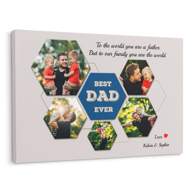 Best Dad Ever Custom Photo Collage - Customizable Light Grey Background Canvas