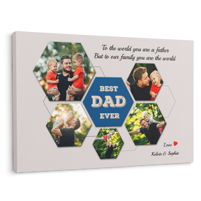 Best Dad Ever Custom Photo Collage - Customizable Light Grey Background Canvas