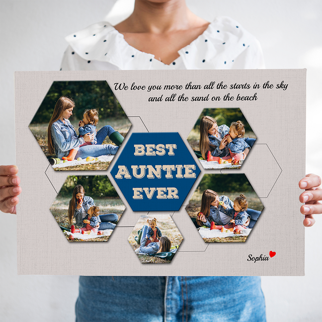 Best Auntie Ever Custom Photo - Personalized Light Grey Background Canvas