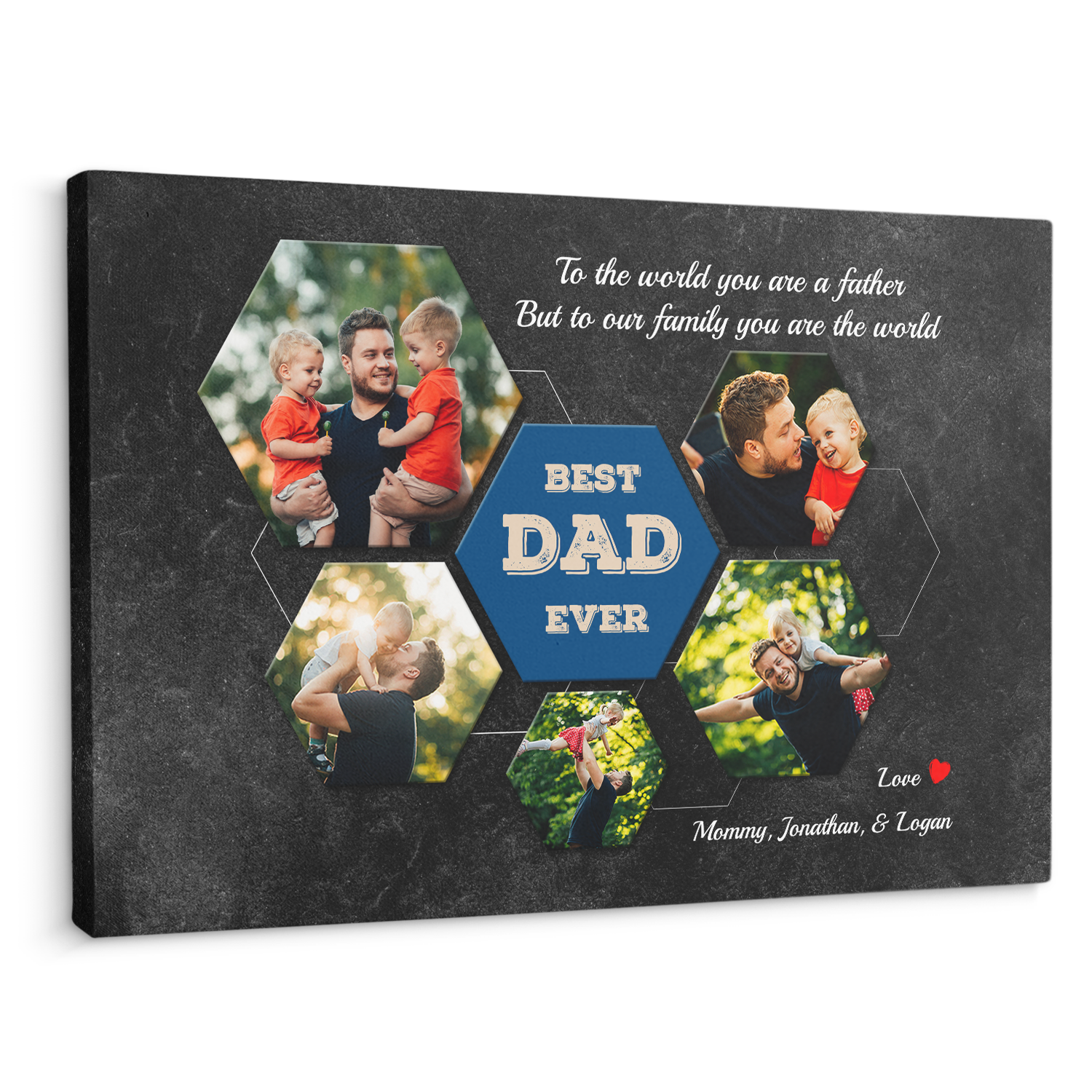 Best Dad Ever Custom Photo Collage - Customizable Black Wall Background Canvas