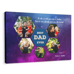 Best Dad Ever Custom Photo Collage - Customizable Navy Background Canvas