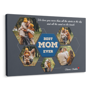 Best Mom Ever Custom Photo Collage - Customizable Navy Vintage Background Canvas