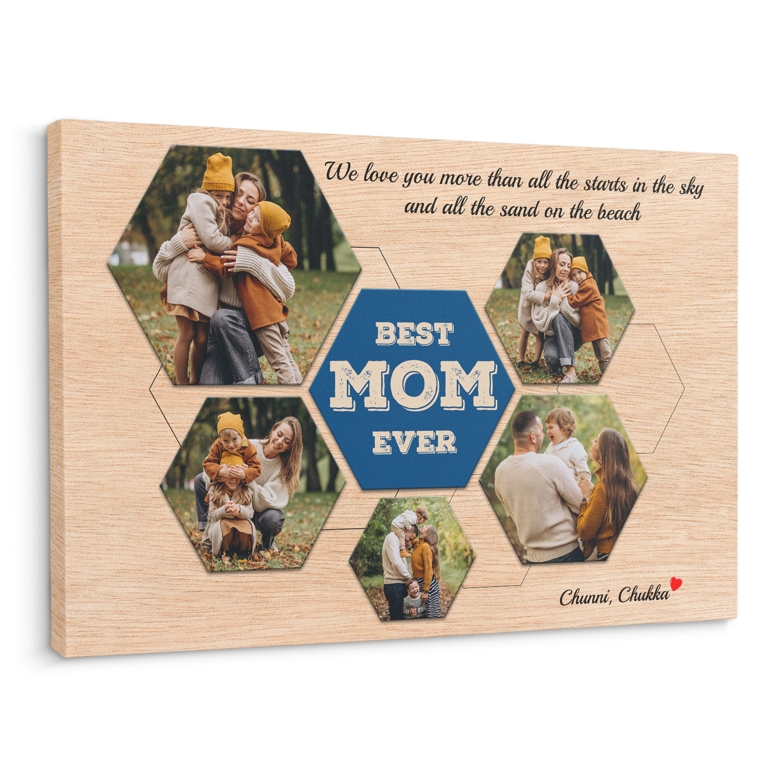 Best Mom Ever Custom Photo Collage - Customizable Light Wood Background Canvas
