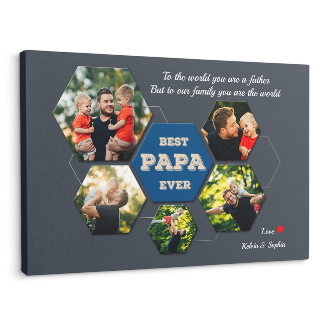 Best PAPA Ever Custom Photo Collage - Customizable Navy Vintage Background Canvas
