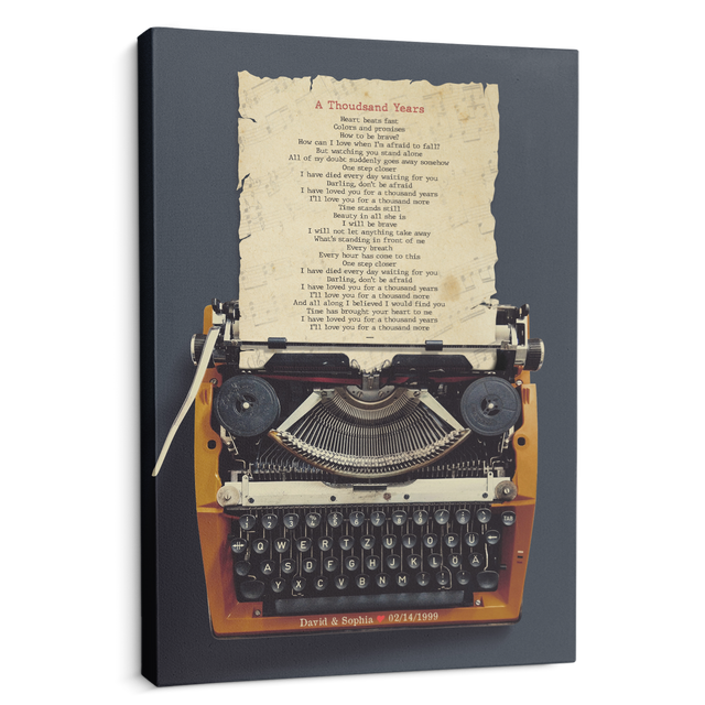 Custom Song Lyrics, Customizable Name And Date, Typewriter Canvas Wall Art