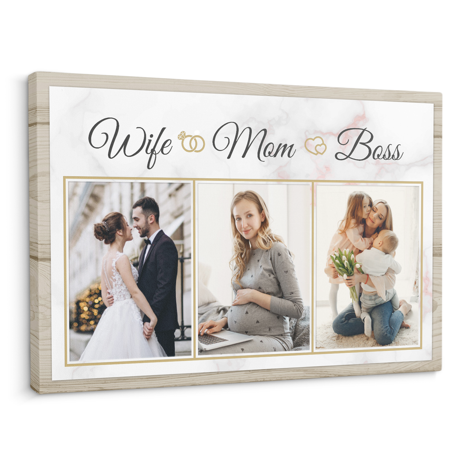 Wife Mom Boss, Custom Photo Collage Canvas Wall Art