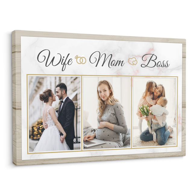 Wife Mom Boss, Custom Photo Collage Canvas Wall Art