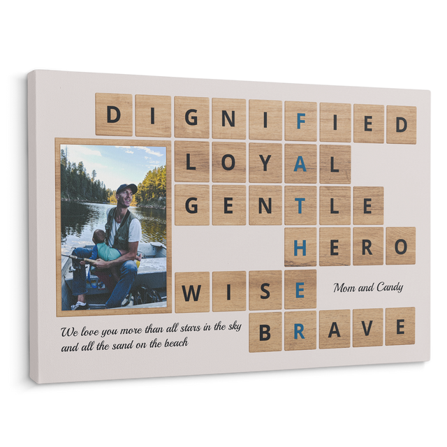 Daddy, Dignified, Loyal, Gentle, Hero, Wise, Brave, Custom Photo, Customizable Name And Text Canvas Wall Art