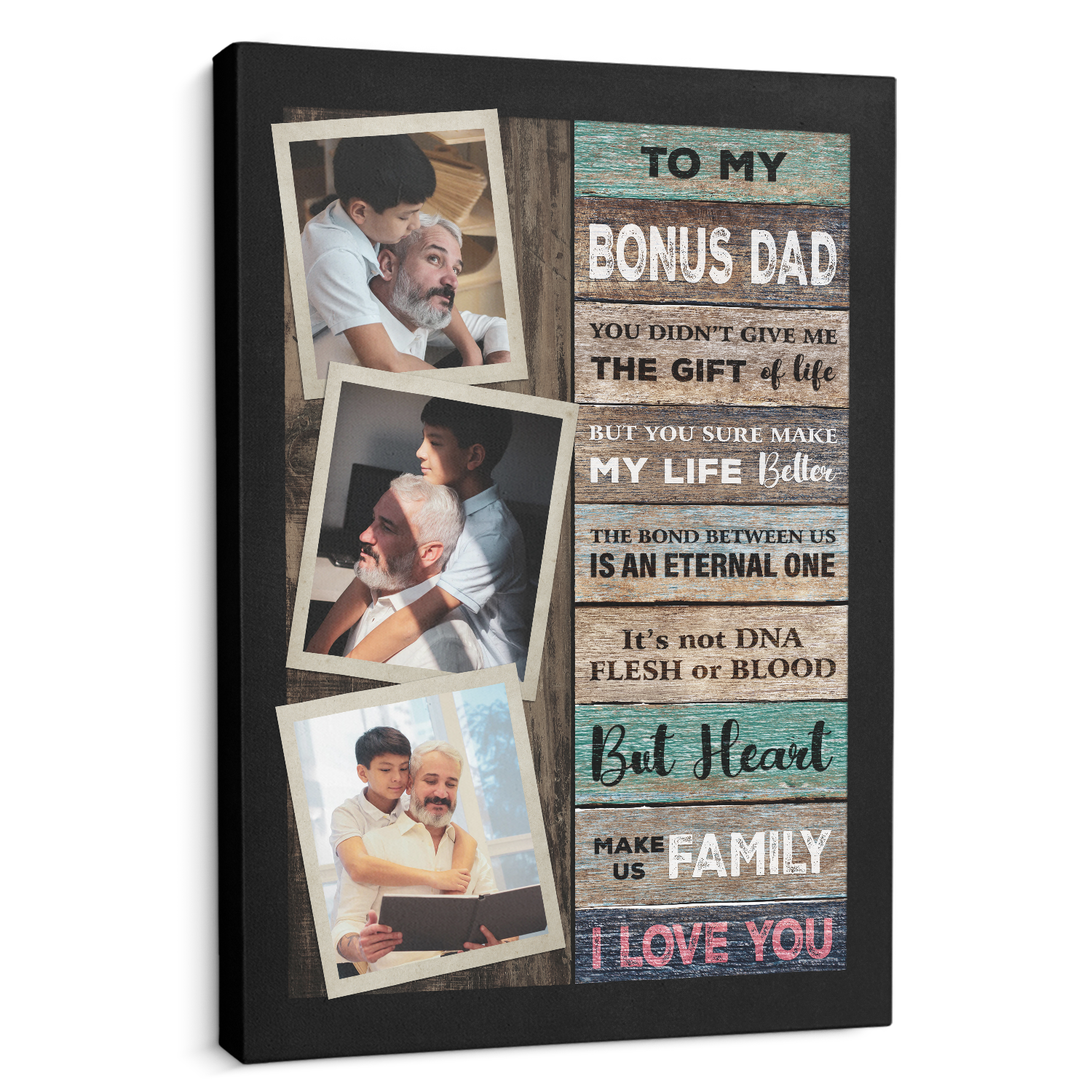 To My Bonus Dad, Custom Photo Canvas Wall Art