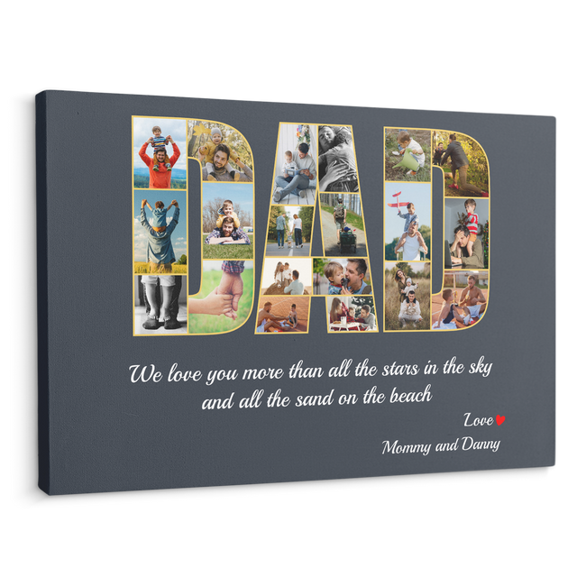 Dad Custom Photo Collage, 20 Pictures, Customizable Name And Text Canvas Wall Art