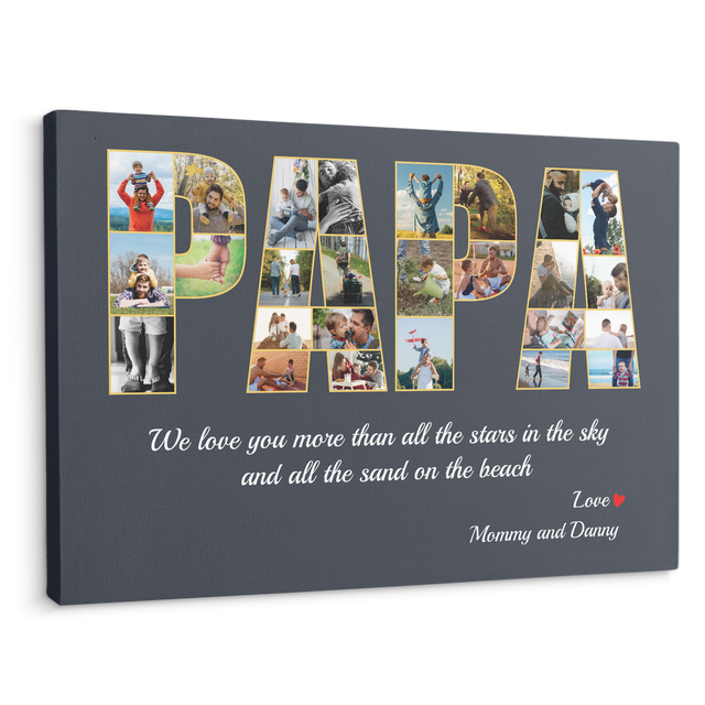 Papa Custom Photo Collage, 26 Pictures, Customizable Name And Text Canvas Wall Art