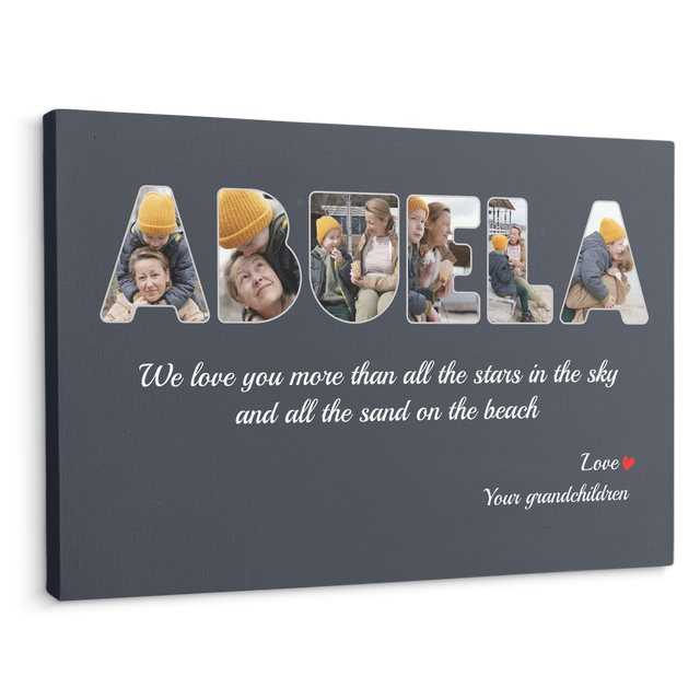 Abuela Custom Photo - Customizable Name And Text Canvas Wall Art