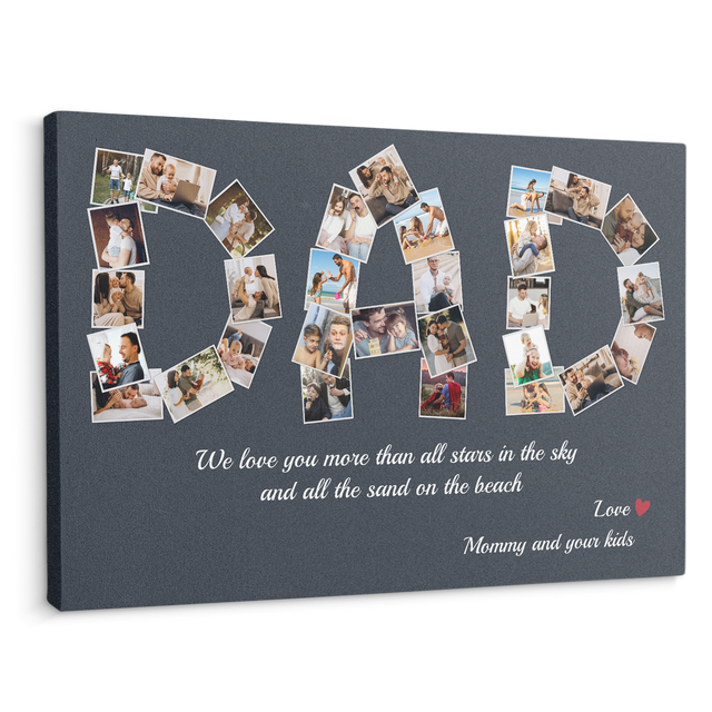 Dad Custom Photo Collage, 30 Pictures, Customizable Name And Text Canvas Wall Art