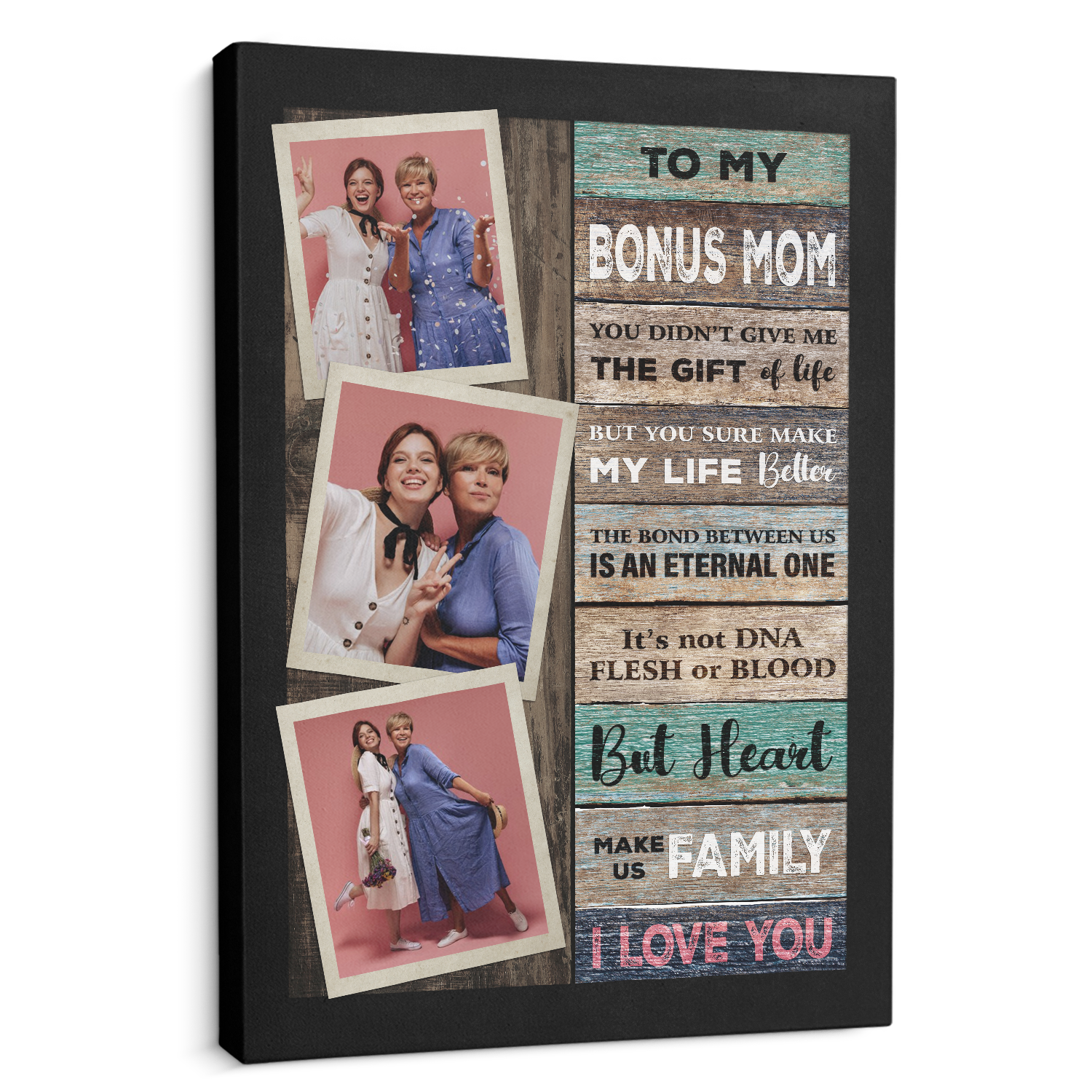 To My Bonus Mom, Custom Photo Canvas Wall Art
