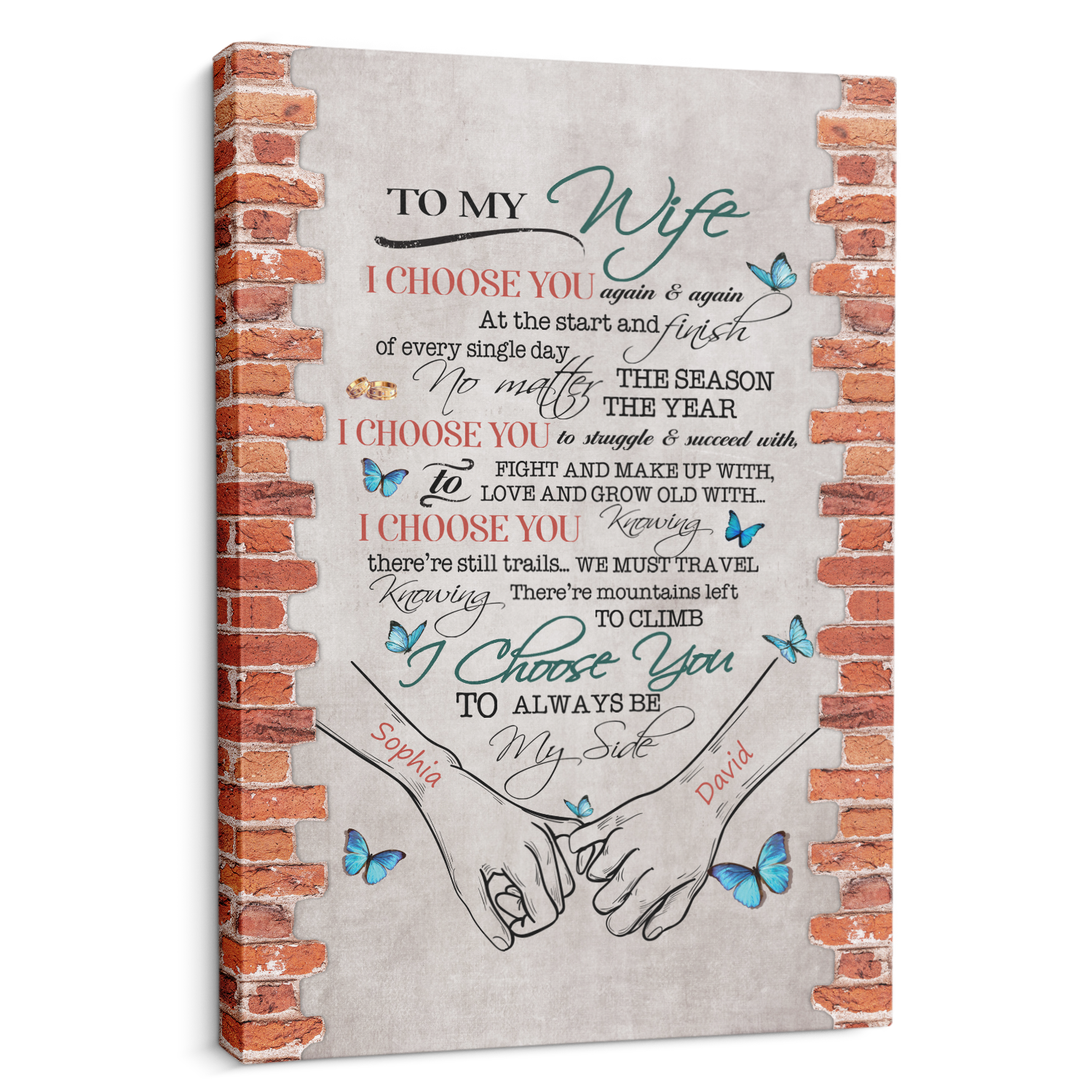To My Wife I Choose You To Always Be My Side, Custom Name Canvas Wall Art