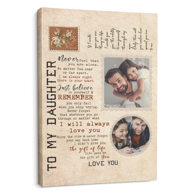 To My Daughter, I Am Always Right There In Your Heart, Custom Photo Canvas Art Print