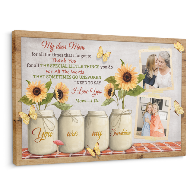 My Dear Mom, You Are My Sunshine, Custom Photo Canvas Wall Art