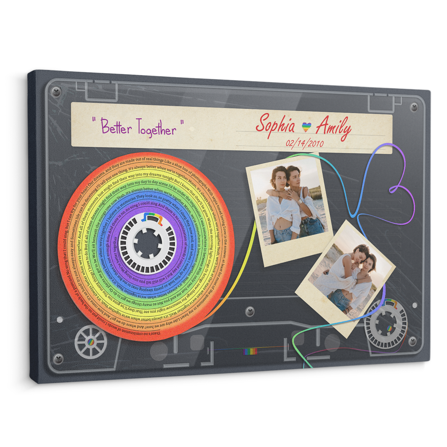 Custom Song Lyrics, Upload Photo And Customizable Text Cassette Tape, Rainbow Art, LGBT Canvas Wall Art