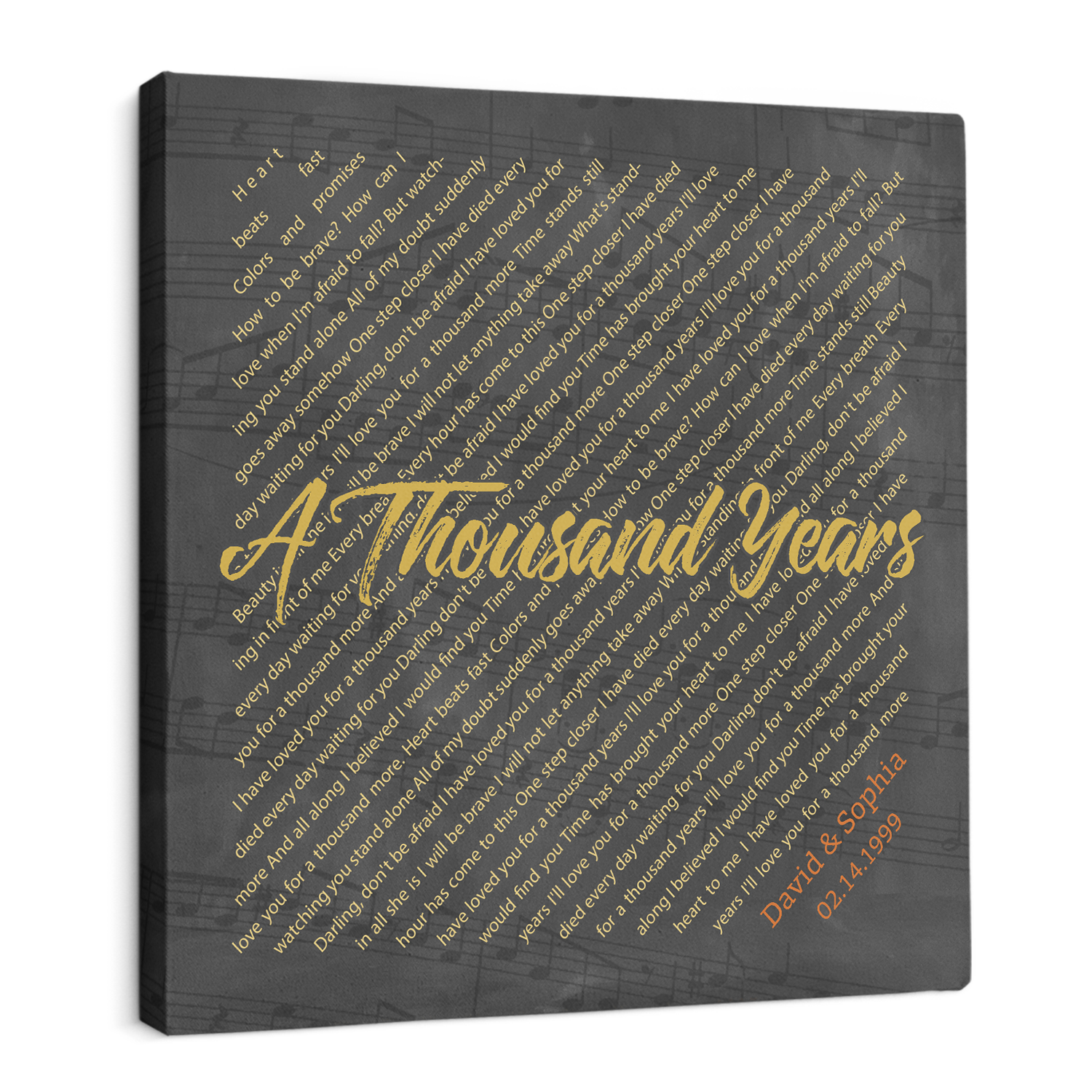 Custom Song Lyrics, Canvas Wall Art, Black Background