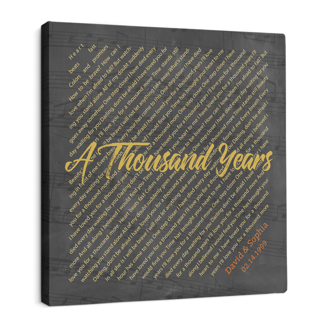 Custom Song Lyrics, Canvas Wall Art, Black Background