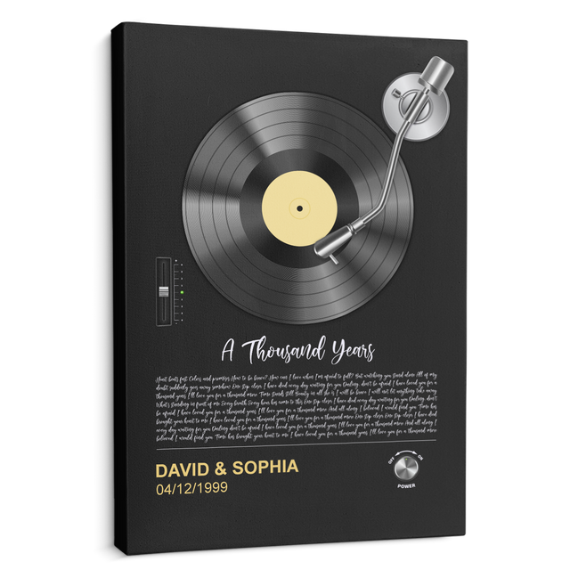 Custom Song Lyrics, Black Vinyl Record Art, Canvas