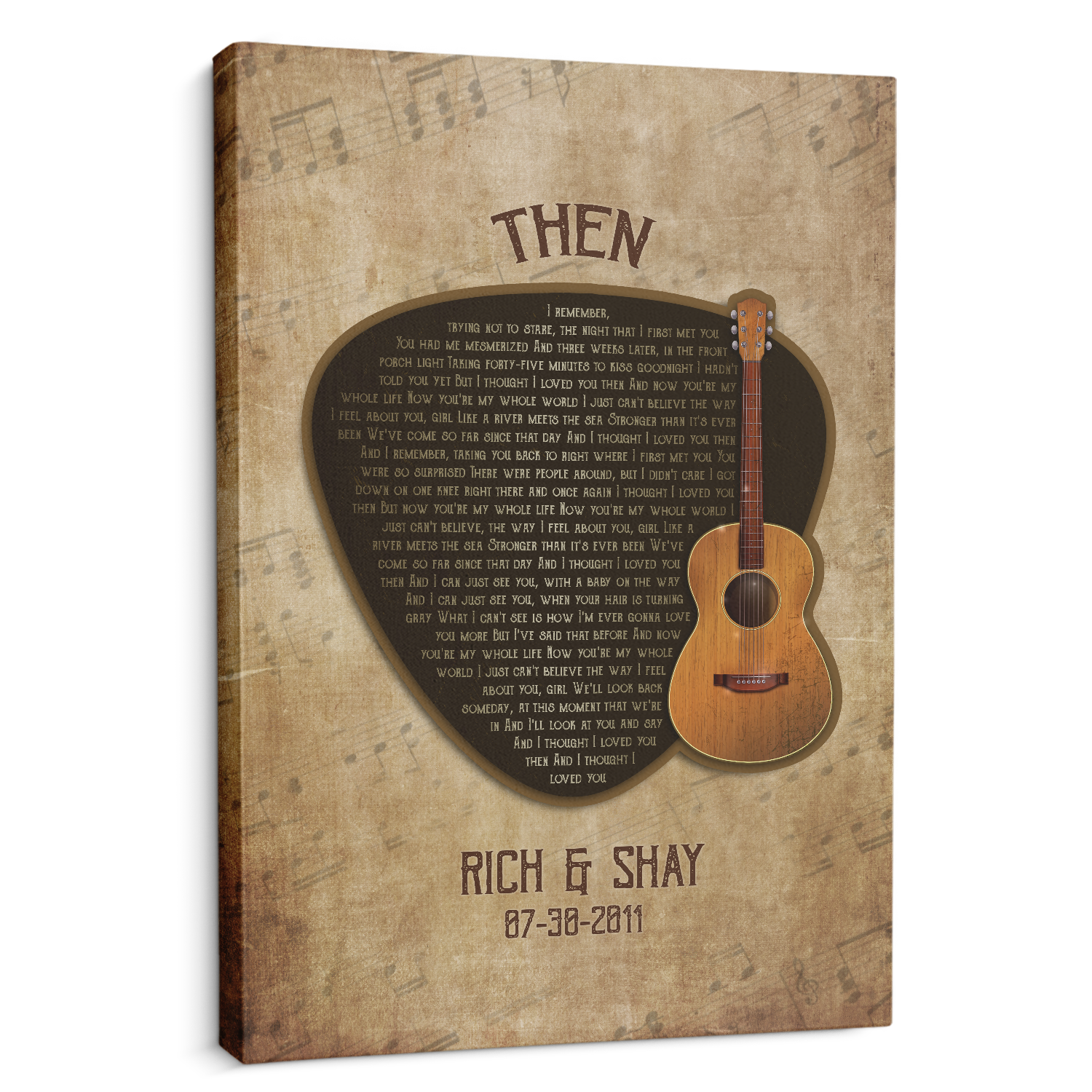 Custom Song Lyrics, Customizable Name And Date, Guitar Pick, Canvas Wall Art