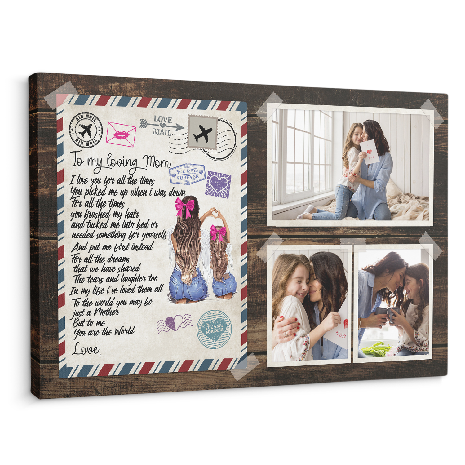 To My Loving Mom, I Love You To All The Time, You Are The World, Custom Photo Canvas Wall Art