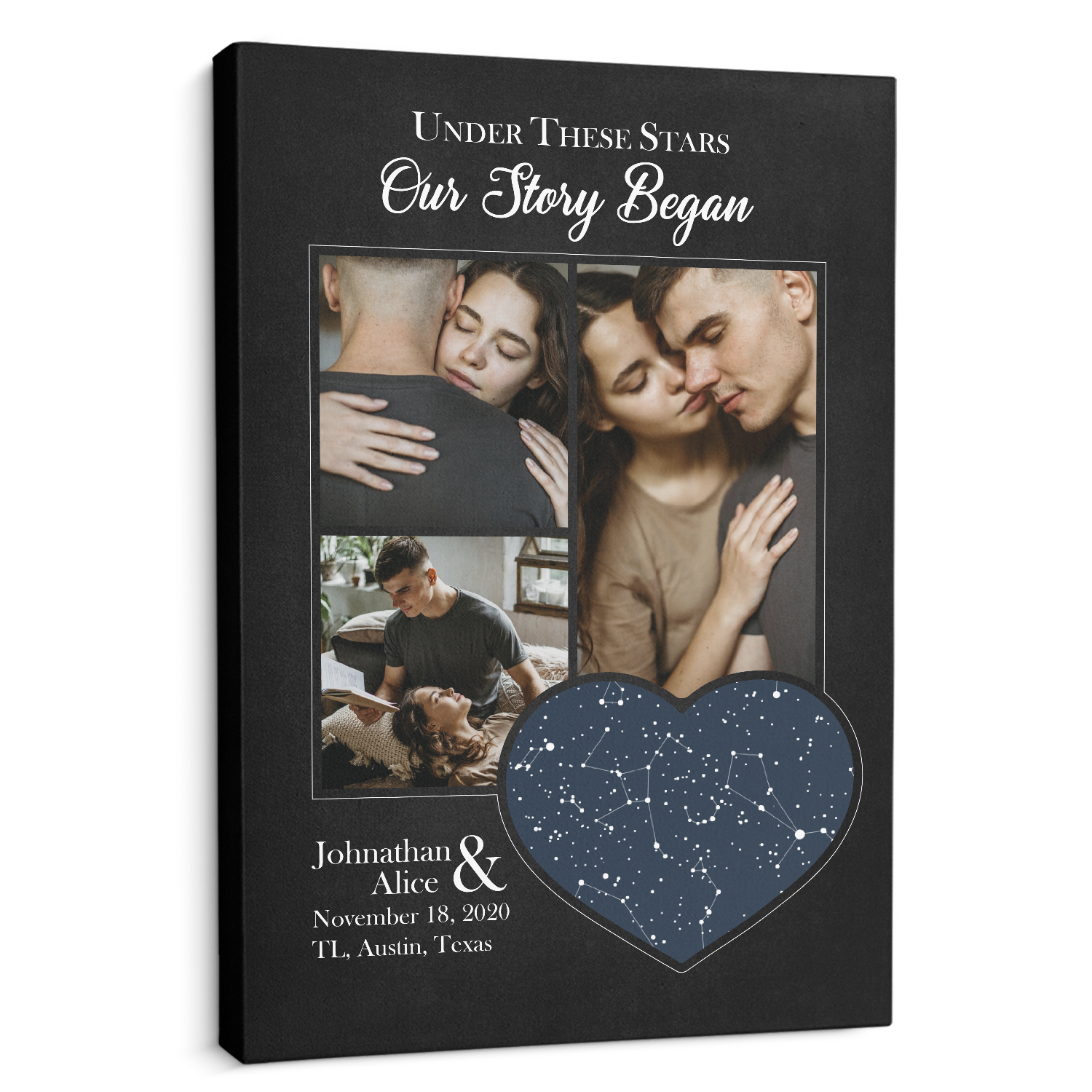 Under These Stars, Our Story Began Custom Night Sky, Photo And Text Canvas