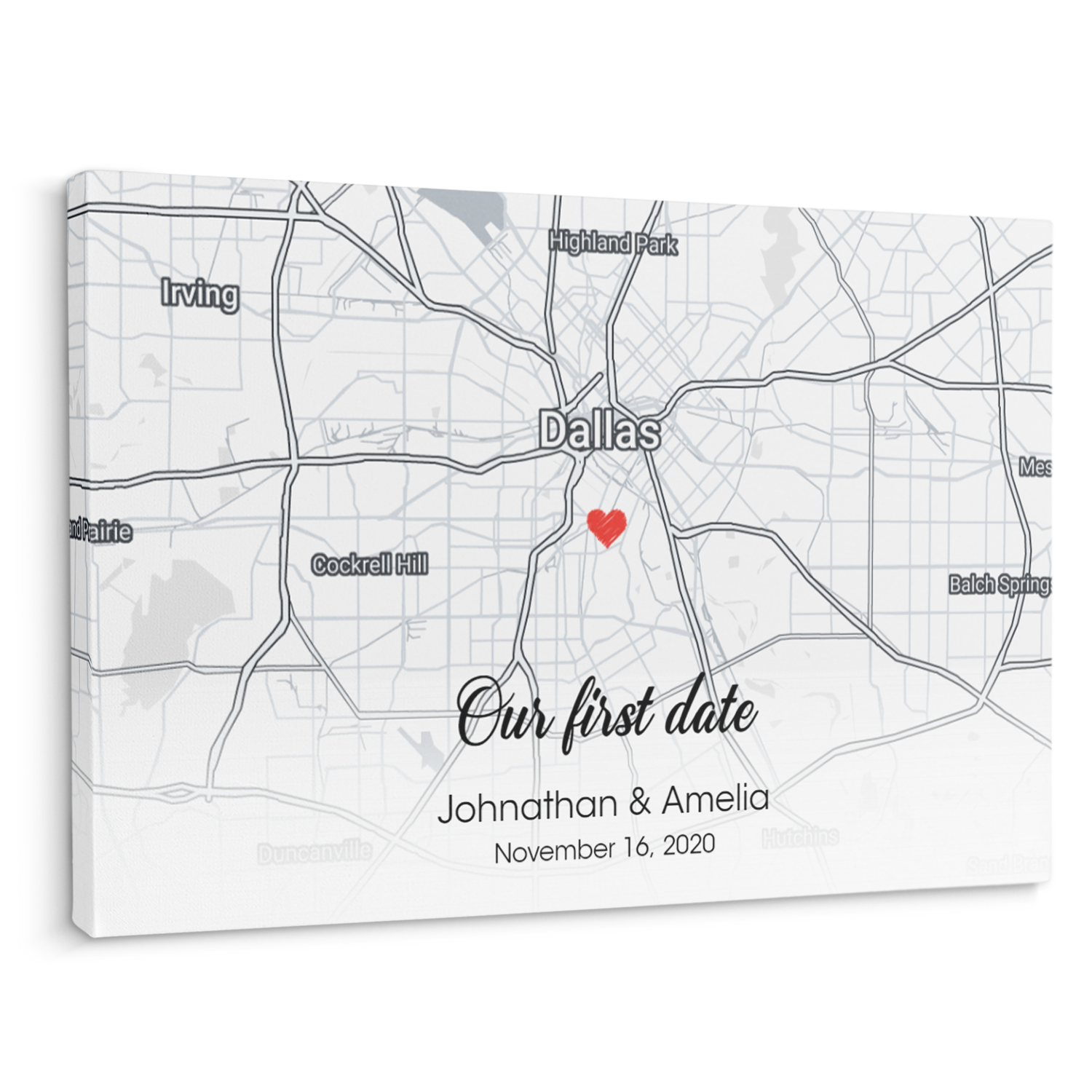 Our First Date Custom Map Print And Text Canvas
