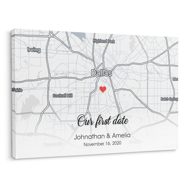 Our First Date Custom Map Print And Text Canvas