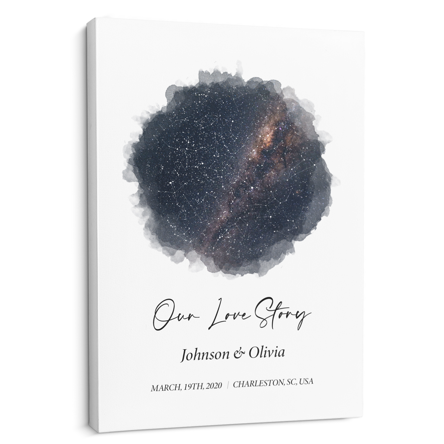 Customizable Night Sky, Custom Star Map And Text Galaxy Background Canvas