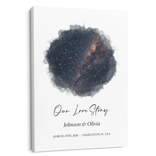 Customizable Night Sky, Custom Star Map And Text Galaxy Background Canvas