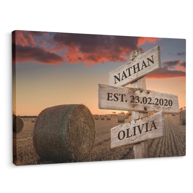 Custom Street Sign Canvas Art Print Sunset Background