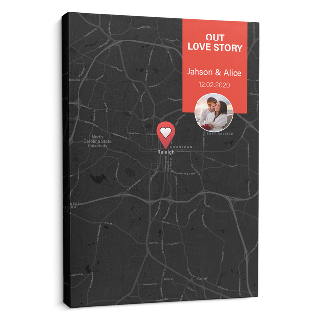 Custom Map Print Canvas Customizable Map, Photo And Text