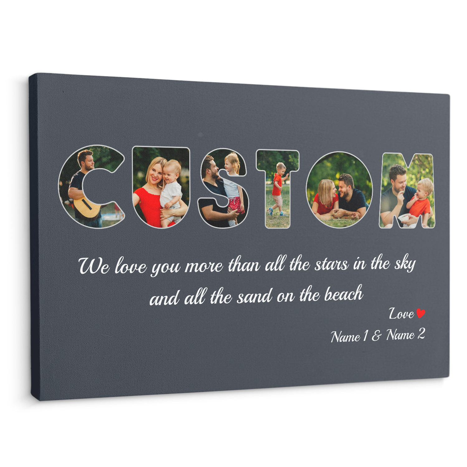 Custom Photo On Text - Customizable Name And Text Canvas Wall Art
