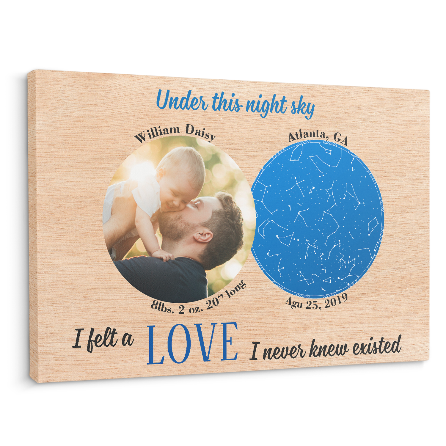 Custom Canvas For Son/Daughter Light Wood Style Background - " Under This Night Sky I Felt A Love I Never Knew Existed "
