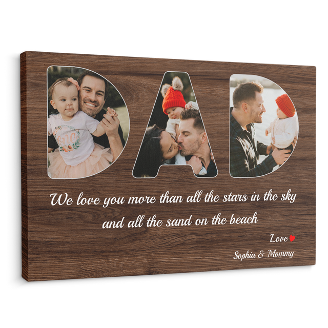 Dad Custom Photo - Customizable Dark Wood Background Canvas