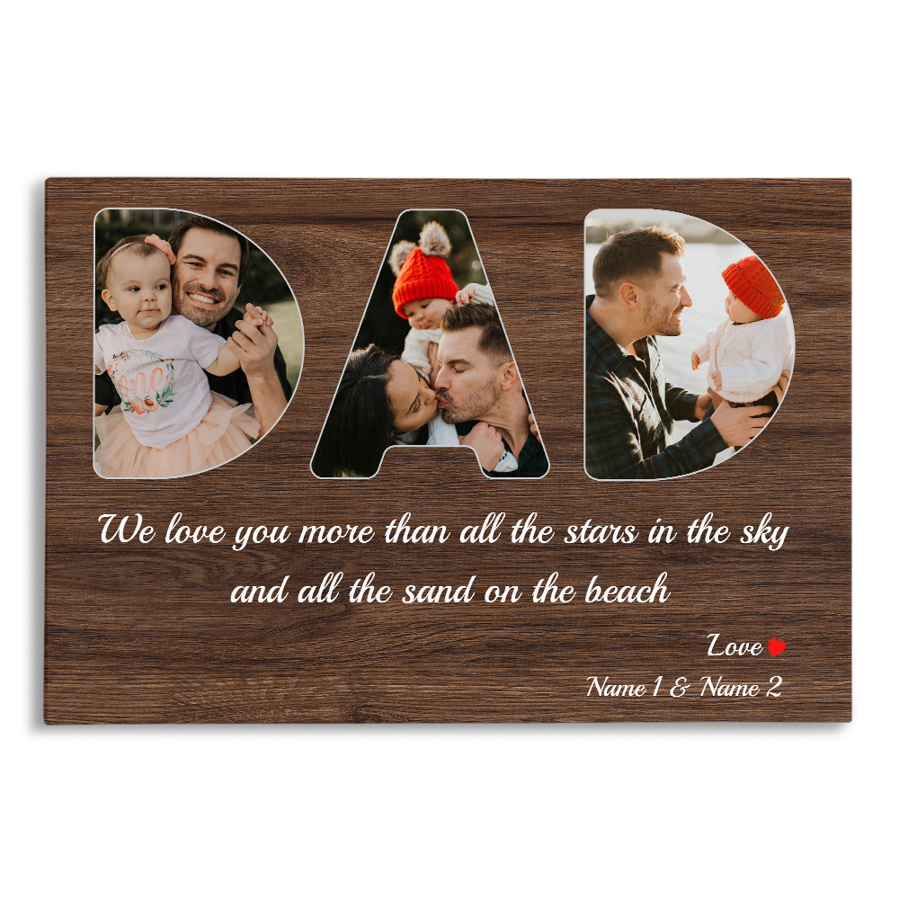 Dad Custom Photo - Customizable Dark Wood Background Canvas