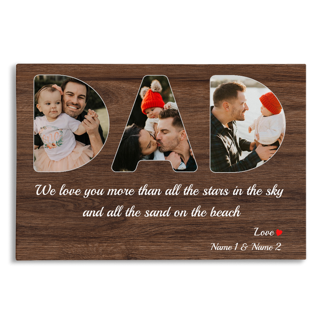 Dad Custom Photo - Customizable Dark Wood Background Canvas