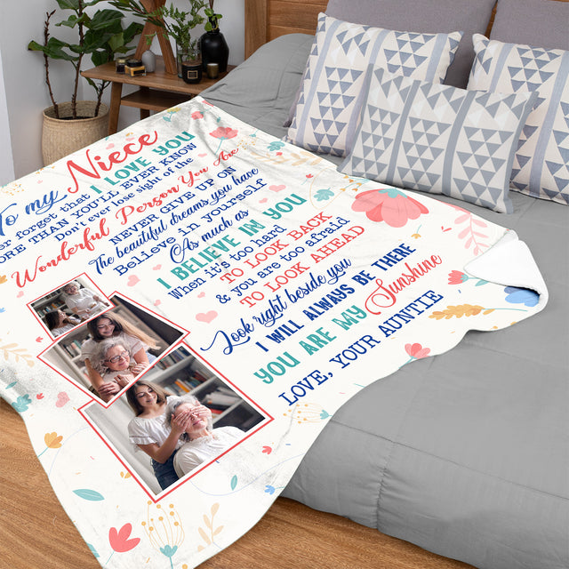 To My Niece, I Will Always Be There, You Are My Sunshine, Custom Photo Blanket