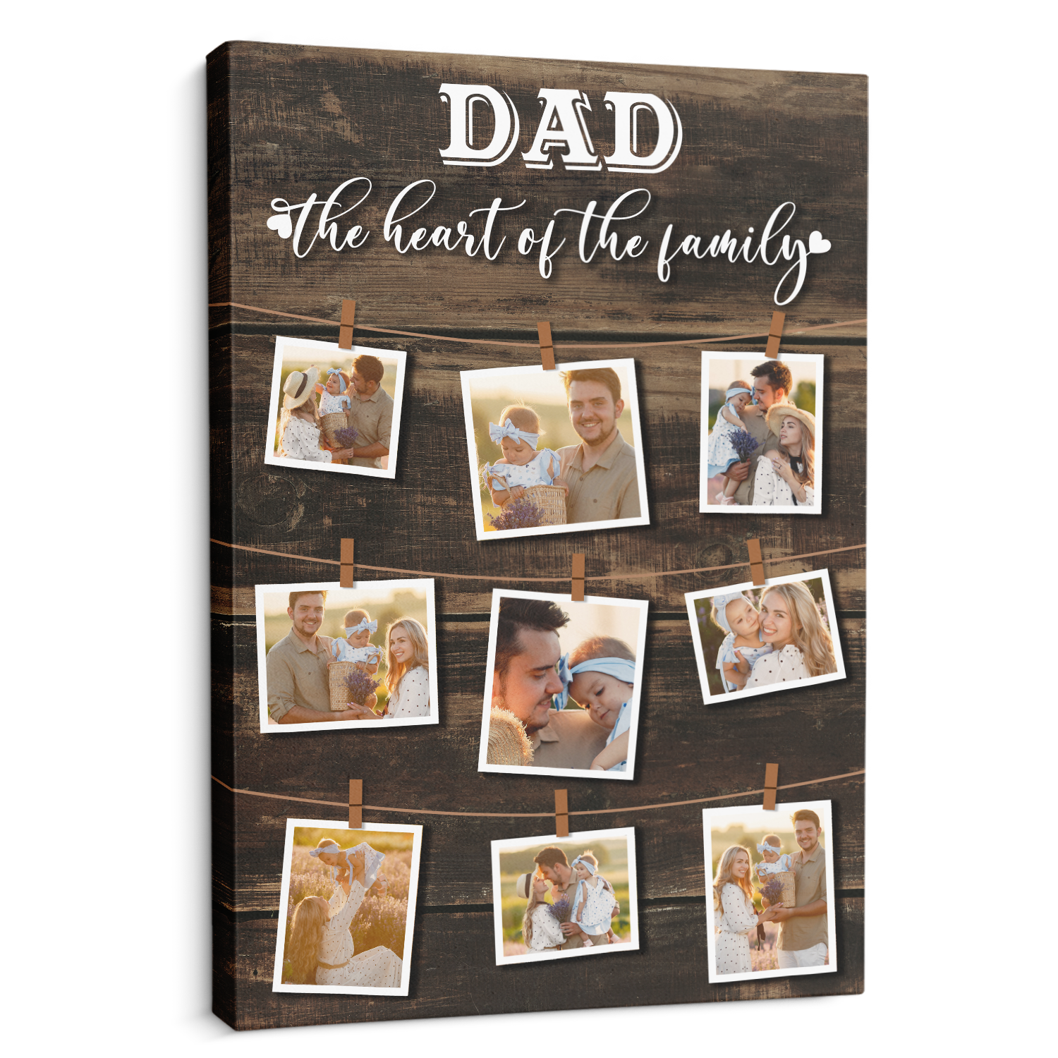 Dad, The Heart Of The Family, Custom Photo And Text Canvas Wall Art