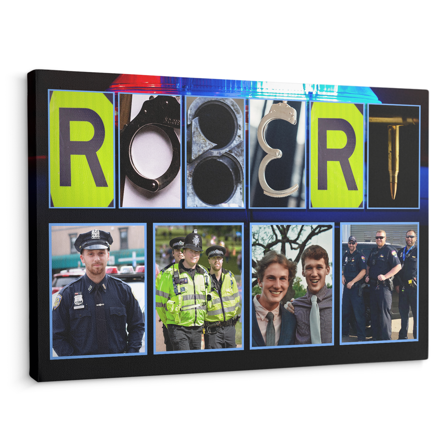 Custom Police Letter Name Art And Upload Photo, Canvas Wall Art
