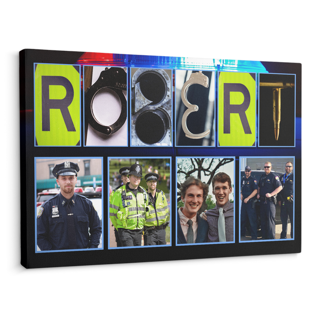 Custom Police Letter Name Art And Upload Photo, Canvas Wall Art